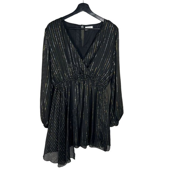 Sage The Label Black Gold Silver Metallic Stripe Long Sleeve Above Knee Dress Me - Picture 1 of 9
